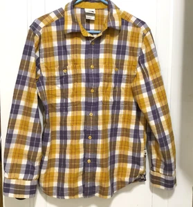 North Face Shirt Mens Flannel Gold Purple Plaid Long Sleeve Button Up Pockets M - Picture 1 of 7