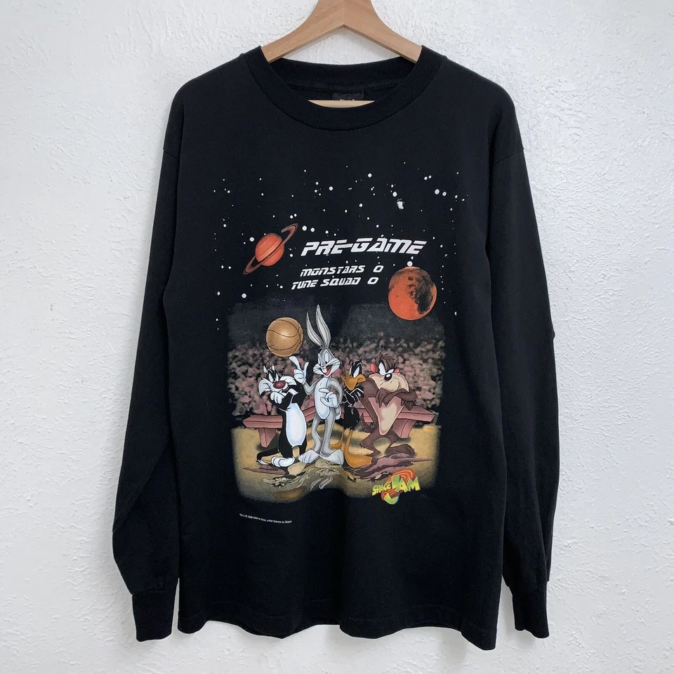 Vintage Space Jam Movie Game Promo 1996 Tee Black T-Shirt Long Sleeve Sz Large - Image 1 of 4