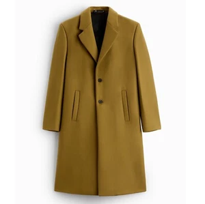 Men's ZARA Wool Blend Coat LARGE Olive Green jacket winter L 42 khaki tailored - Picture 1 of 7