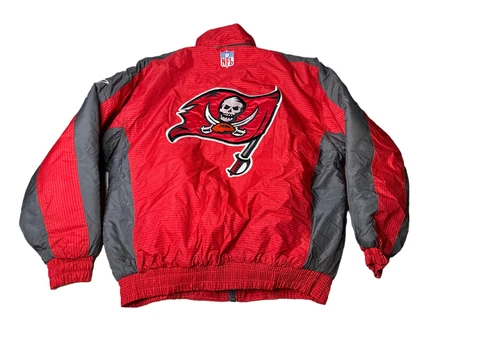 Tampa Bay Buccaneers 90s Logo Athletic vtg puffy Jacket puffer L red silver NFL Cover