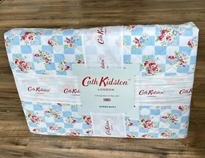 Cath Kidston Queen Quilt Daisy Rose Check Blue Floral Vintage Shabby Chic - Picture 1 of 3