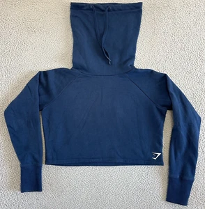 Gymshark Crop Sweater Womens Medium Mock Neck Blue Long Sleeve Logo - Picture 1 of 24