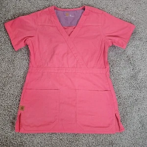Carhartt Scrubs Women's Mock Wrap XS Top Pink Pockets V-Neck - Picture 1 of 7