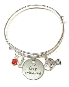 Finding Nemo Bracciale Bangle Just Keep Swimming Disney Metallo Nichel Free - Picture 1 of 1