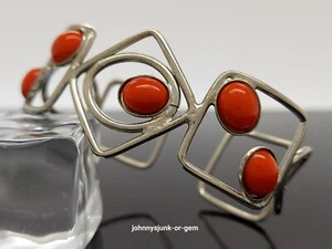 Vintage Celebrity NY Silver Tone Orange Stone Geometric Design Bracelet A8G2096 - Picture 1 of 6