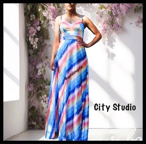 NWT Satin Ombré Rainbow Formal Gown - Picture 1 of 6