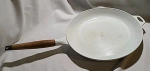 Copco 12" White Color Enamel Cast iron Skillet Frying Pan Vintage, Wood Handle - Picture 1 of 21
