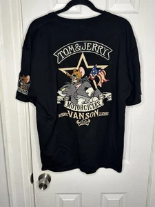 RARE VANSON X TOM & JERRY BLACK EMBROIDERY MOTORCYCLE RIDER T-SHIRT SIZE XXL - Picture 1 of 15