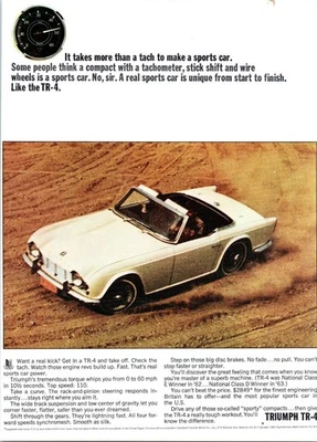 1964 Triumph TR-4 TR4 Convertible Roadster Vintage Print Ad Dirt Track Wall Art - Image 1 of 2