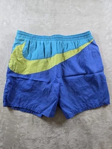 Vtg Nike Swim Trunks Mens M Nylon Big Swoosh Lined Shorts Colorblock 5" Inseam - Picture 1 of 14
