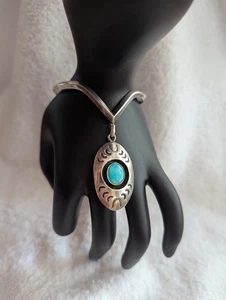 Old Pawn Indianer Sterlingsilber Türkis V Manschette Armband Hänger Hochzeit - Bild 1 von 13
