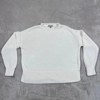 Suéter J Crew Mujer Pequeño Blanco Tejido Cuello Simulado Algodón Mezcla Lino Pullover Foto 1 de 4