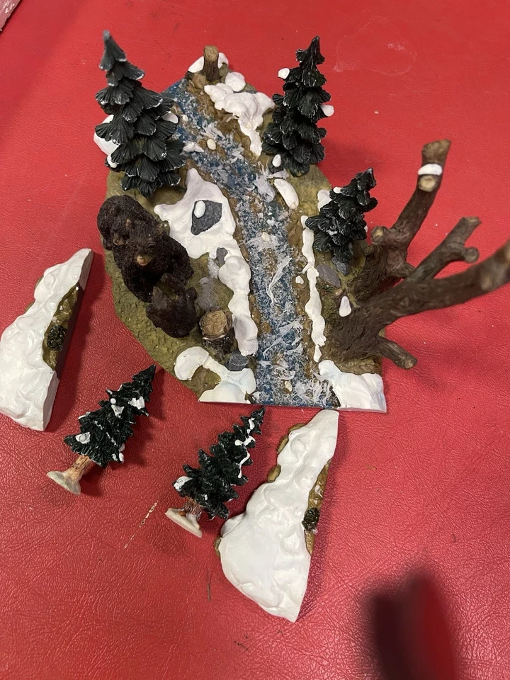 Estanque molino colección paisaje pueblo LEMAX con osos y árboles Foto 1 de 1