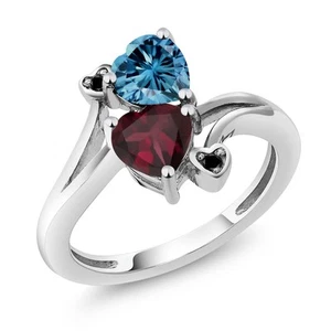 10K White Gold Ring Persian Blue Moissanite Rhodolite Garnet (1.55 Cttw) - Picture 1 of 3
