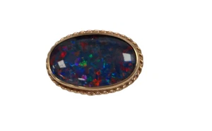 Vintage 9 Carat Yellow Gold Opal Brooch Multicolour Gemstone 2.5cm 6.36g - Picture 1 of 10