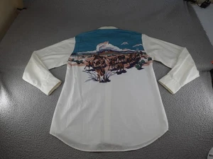 Vintage Roper Western Shirt Mens Large White Cowboy Cattle Ranch Landscape Steer - Picture 1 of 15