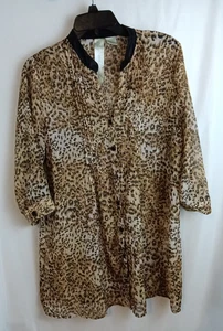 Spoiled Leopard Print Sheer Button Up Top 3/4 Sleeve Sz L - Picture 1 of 5