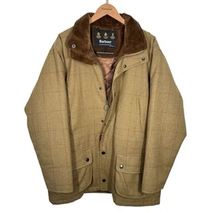 Barbour T757 Washable Berwick Tweed Jacket Large Green Waterproof Wool Leather - Picture 1 of 21
