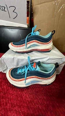 Nike Air Max 97 GS Swoosh Cadena Juvenil 6Y Verde azulado Blanco Naranja CQ4818 400 Foto 1 de 4