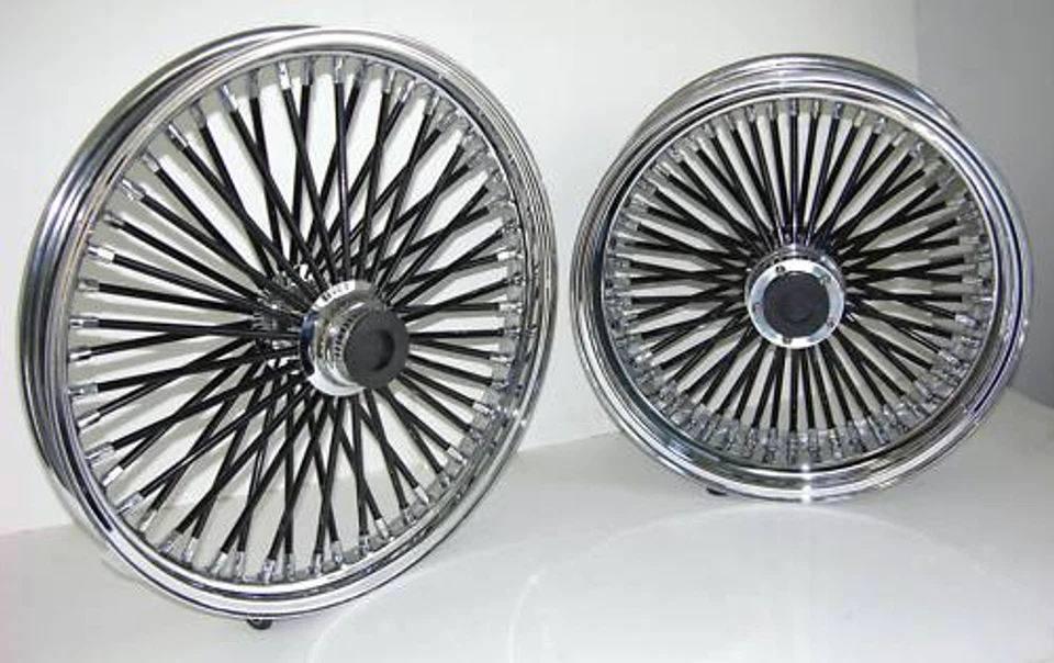 DNA MAMMOTH FAT 52 BLACK SPOKE WHEELS 21x2.15 18x5.5 SOFTAIL HARLEY  - Image 1 of 1