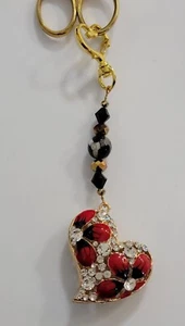 Crystal Rhinestone Poppy Heart Fob & Vintage Gold Plated Embroidery Scissors - Picture 1 of 3