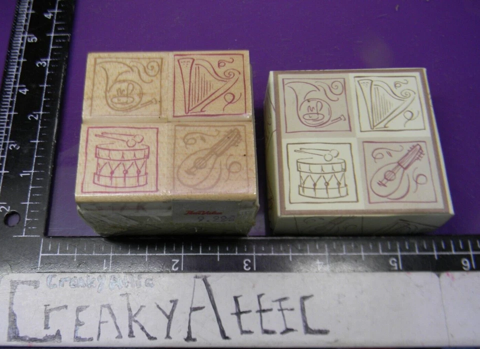 МУЗЫКАЛЬНЫЕ ИНСТРУМЕНТЫ АРФА ТУБА БАРАБАН 4 РЕЗИНОВЫЕ ШТАМПЫ ГЕРОЙ ИСКУССТВА LL614 NIP CREAKYATT - Изображение 1 из 1