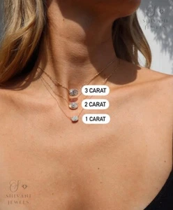 1-4 Ct Oval Cut Lab Grown Diamond Solitaire Pendant Necklace Women 14K Real Gold - Picture 1 of 11