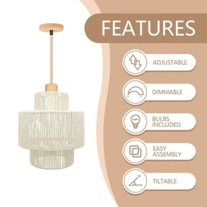 Rattan Woven Pendant Light, Bohemian Pendant Light, Farmhouse, Kitchen & Bedroom - Picture 1 of 11