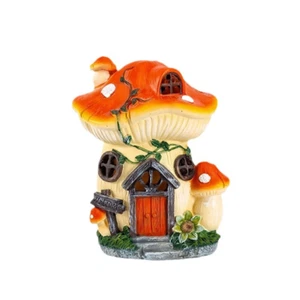 Solar Lamp Mushroom House Garden Statue Outdoor Figurine Lawn Balcony Yard Decor - Picture 1 of 9