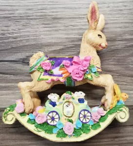 VTG 1994 BUNNY TAIL LANE ROCKING Easter Rabbit TAPER Candle Holder FLOWERS EGGS - Picture 1 of 22