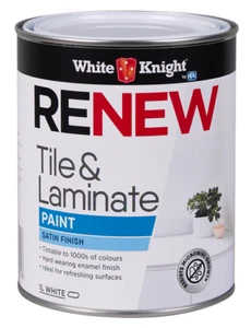 White Knight WHITE RENEW TILE & LAMINATE PAINT 1L Hard Wearing SATIN FINISH - Picture 1 of 1