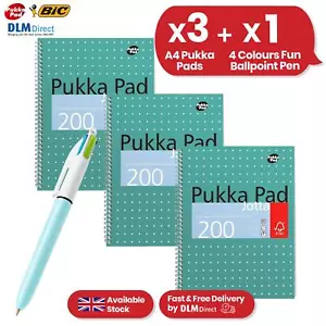 Pukka Pad 3x A4 Notebook 200 Pages & BIC 4 Colours Fun Ballpoint Pens - Picture 1 of 7