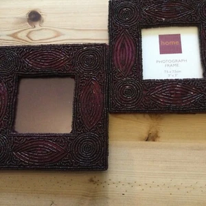 2 X Beaded Photoframes Burgundy 6” X 6” Outer 3” X 3” Inner - Picture 1 of 4