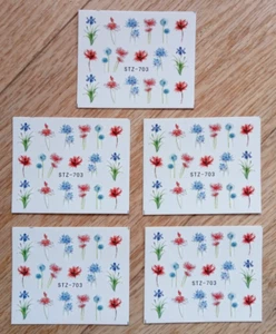 FIVE FLOWERS NAIL ART WATER TRANSFER STICKER DECALS - Picture 1 of 2