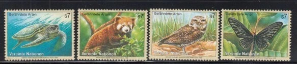 UNITED NATIONS VIENNA Sea Turtle, Red Panda, Burrowing Owl & Birdwing MNH set - Image 1 of 1