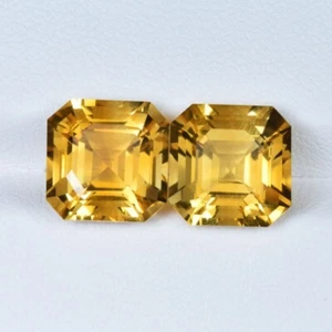 8,92 ct TOP BRILLANTE AMARILLO DORADO CITRINO NATURAL - PAR OCTÁGONO 10 mm SQ VIDEO - Imagen 1 de 2