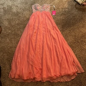 JVN JOVANI ~ Vestido Formal Sin Tirantes Rosa Fucsia Adornado Novia 2 NUEVO $398 - Imagen 1 de 9