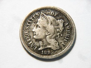 Moneda de colección de 3 centavos de níquel 1881 en muy buen estado/f, bonita *precio bajo* para coleccionar - Imagen 1 de 2