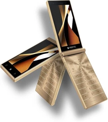 FREETEL MUSASHI DUAL SCREEN DISPLAY ANDROID 5.1 FLIP PHONE UNLOCKED JAPAN GOLD - Image 1 of 4