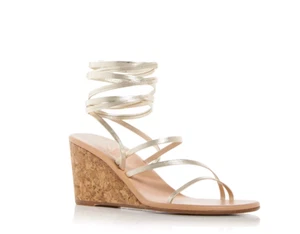 Ancient Greek Sandals Lithi Ankle Tie Wedge Sandals Platinum Size 40EU 240392 - Picture 1 of 2