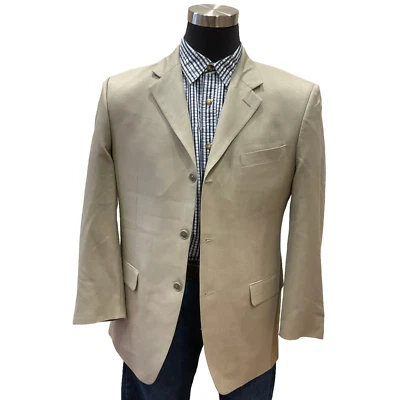 40R Jones of New York beige/bronceado/verde piel de tiburón lana seda hombre traje chaqueta Foto 1 de 4