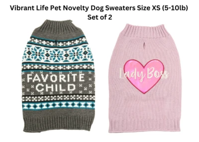 Vibrant Life Perro Azul/Rosa Novedad Mascota Suéteres Talla X-Pequeños (5-10 lb) Juego de 2 NUEVO Foto 1 de 4