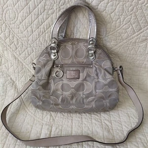 Coach Handbag Poppy Silver Logo Print Shoulder Purse handbag Tote K1171-18709 - Picture 1 of 24