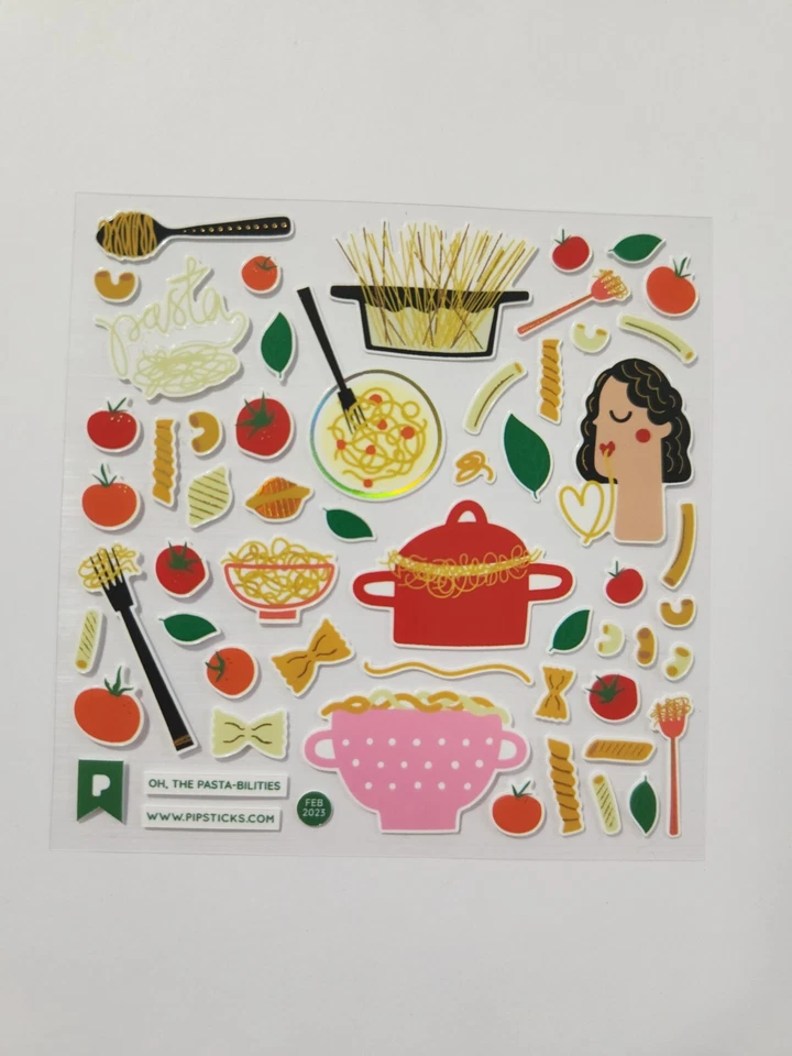PIPSTICKS Oh, The Pasta-Bilities DISCONTINUED Sticker Sheet Gold Holographic - Image 1 of 1