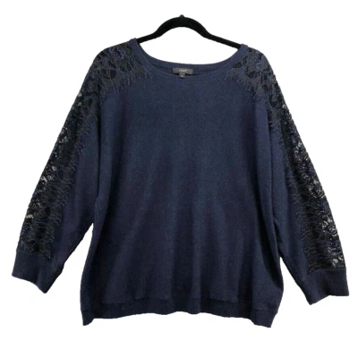 J Crew Sweater Jumper Womens XL Blue Black Eyelet Lace Sleeve Pullover Business  - Image 1 of 4