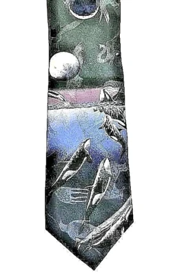 Corbata Especies en Peligro de Extinción "Ballenas Asesinas Océano Arriba y Abajo" Seda De Colección. Corbata USA Foto 1 de 4