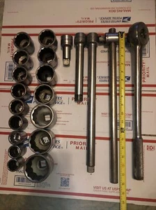 SK tools 3/4 drive socket set 23 pc 12 point SAE Extensions Ratchet Breaker Bar - Foto 1 di 10
