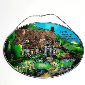 Joan Baker Designs Stained Glass Sun Catcher Cottage 9" x 6.75" Hand Painted