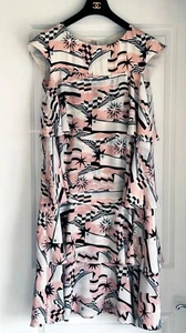 CHANEL 19C LA PAUSA BLACK WHITE PINK SILK CC LOGO RUFFLE TIERED DRESS 38 - Picture 1 of 20