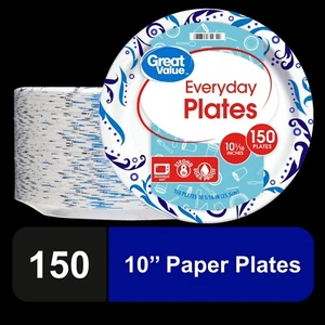 Great Value Everyday Disposable Paper Plates, 10", 150 Count - Picture 1 of 4